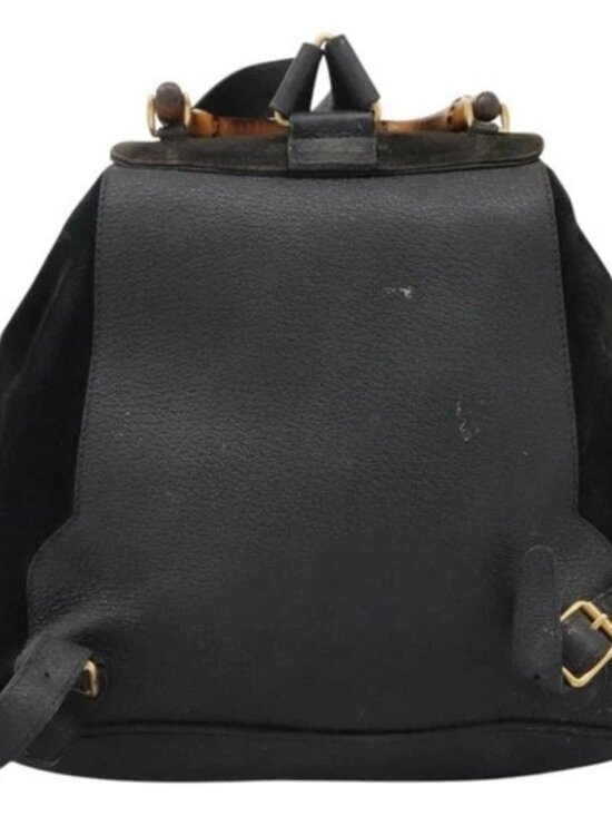 GUCCI Bamboo Backpack Suede Black Gold 003 - Picture 2 of 16